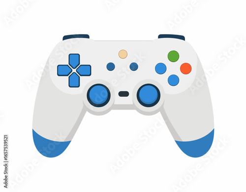 White Video Game Controller with Blue Accents.