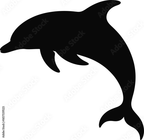 Leaping black dolphin silhouette jumping