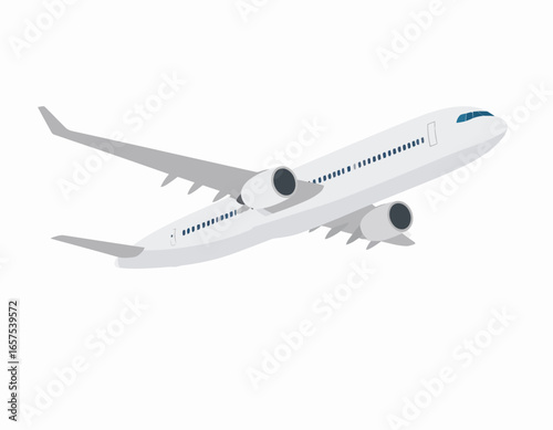 White Airplane in Flight, Modern Commercial Jetliner.
