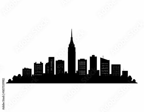 Silhouette of a Modern City Skyline with Iconic Tower.