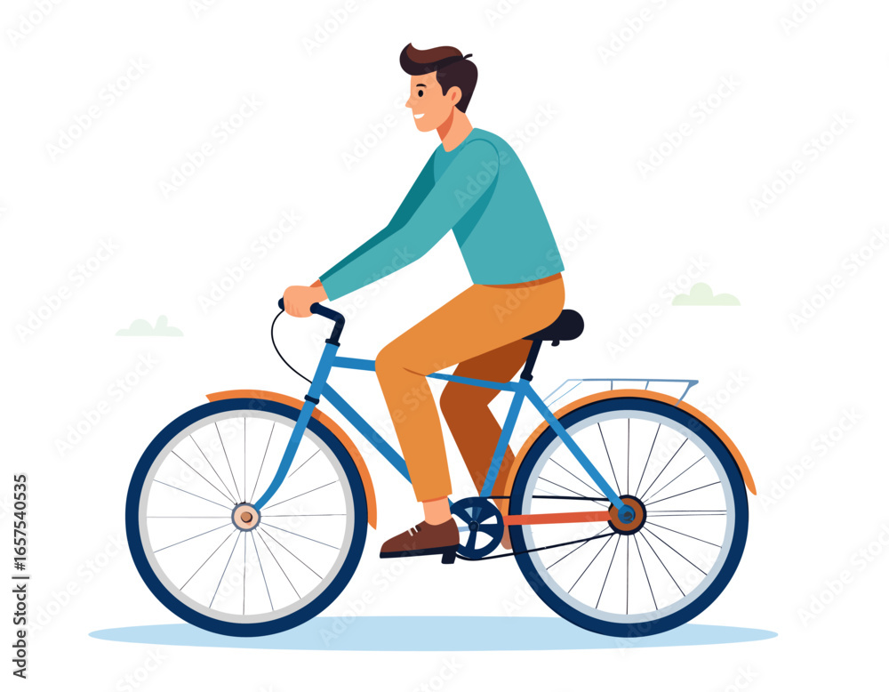 Fototapeta premium Cartoon Man Riding a Classic Bicycle.