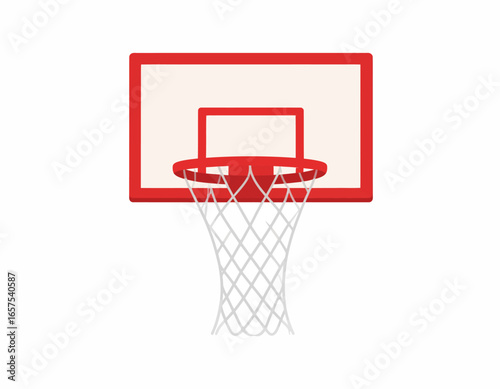 Red Basketball Hoop and Net on White Background.