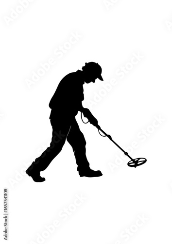 Person Using Metal Detector Silhouette Illustration
