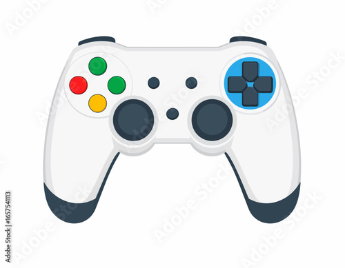 White Video Game Controller with Colored Buttons.