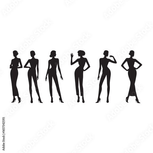 Elegant female figures in silhouette a sophisticated array of style fashion and poise on a pristine white background