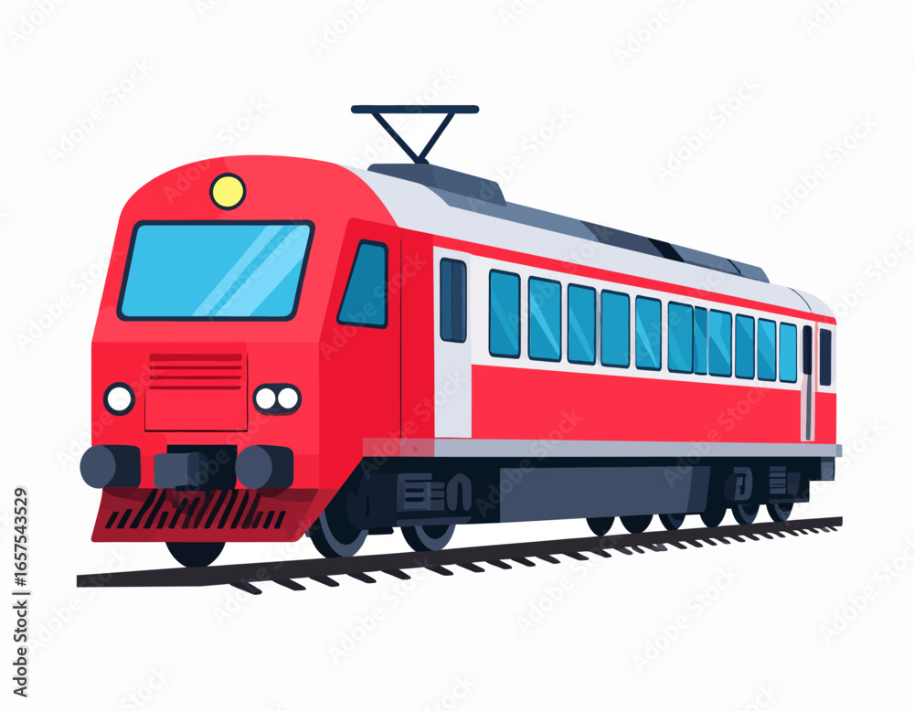 Fototapeta premium Red Electric Train on Tracks.