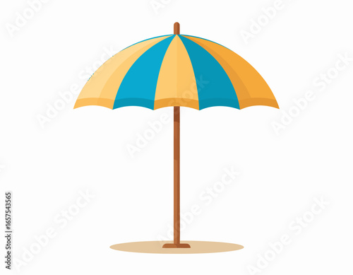Colorful Beach Umbrella with Striped Canopy.