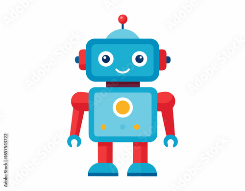 Cute Cartoon Robot with Blue and Red Design.