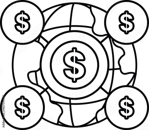 A black and white drawing of four different sized circles with the number $1 on