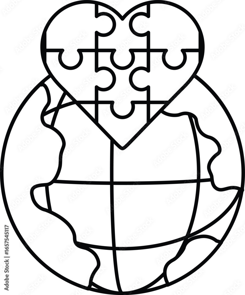 Fototapeta premium A puzzle piece heart is placed on top of a globe