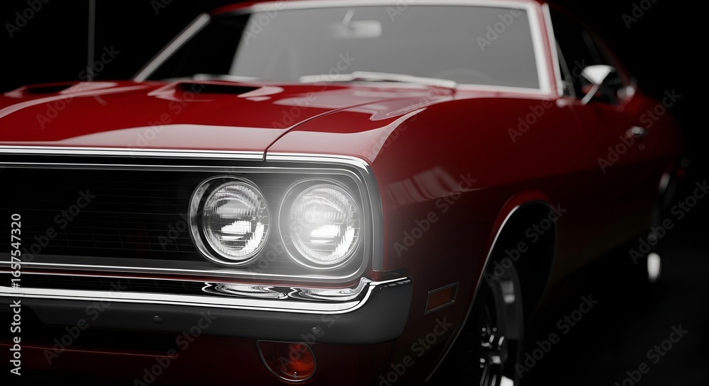 Fototapeta premium Red American Muscle Car Headlights