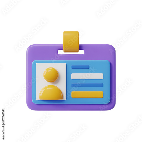3d stylized employee id card badge with person icon on transparent background