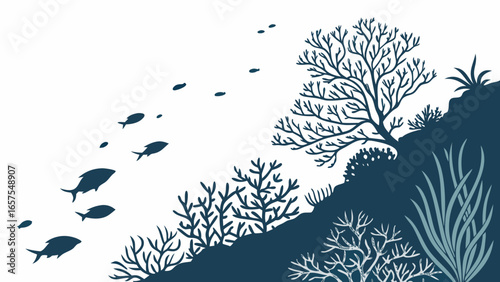 Vector art of silhouette of coral reef with fish, a vector illustration for marine life and underwater theme