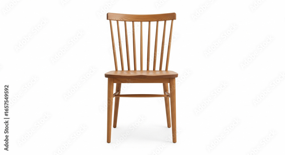 Classic wooden chair with slatted back on an isolated transparent background.