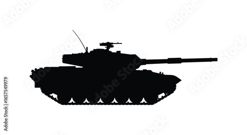 Silhouette of a military tank with long barrel and antenna