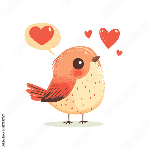 Cute bird with speech bubble with heart illustration. Valentine's day decorative element. Stock vector illustration isolated on white background
