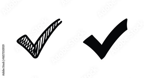 Two black check marks on a white background one filled and one outlined silhouette