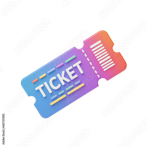 Colorful cartoon ticket with perforation on transparent background for event or admission concept