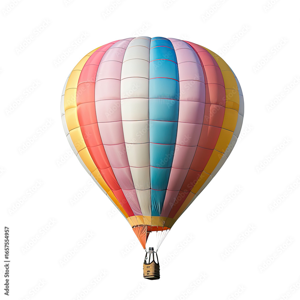 Fototapeta premium Vivid, colorful hot air balloon ascending against a black backdrop
