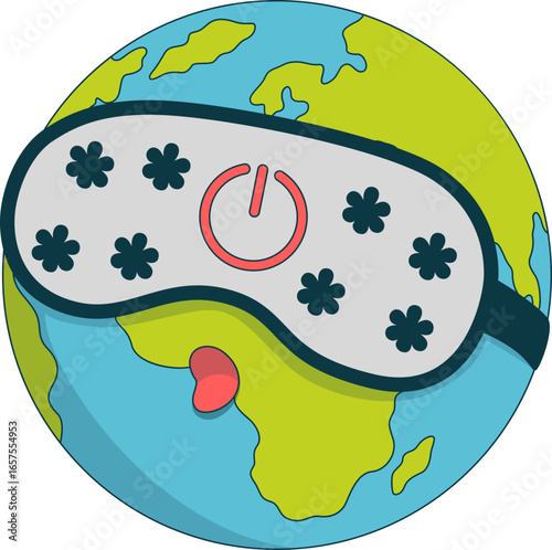 Earth hour illustration. Earth hour enviromental and eco activism vector concept globe, plant, green. Vector isolated.