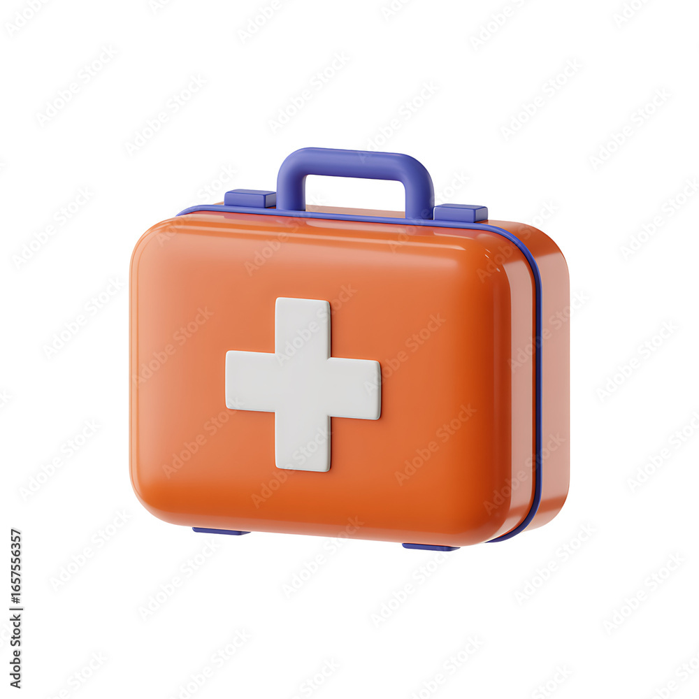 Obraz premium Orange first aid kit with blue handle on transparent background 3d rendering