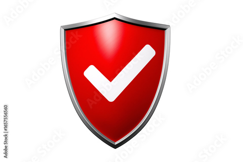 Red shield with white check mark, symbol for security protection or verification icon