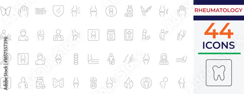 Stroke icons covering rheumatology, arthritis, and joint-related health conditions. Perfect for medical apps, healthcare infographics, and specialist clinic visuals.