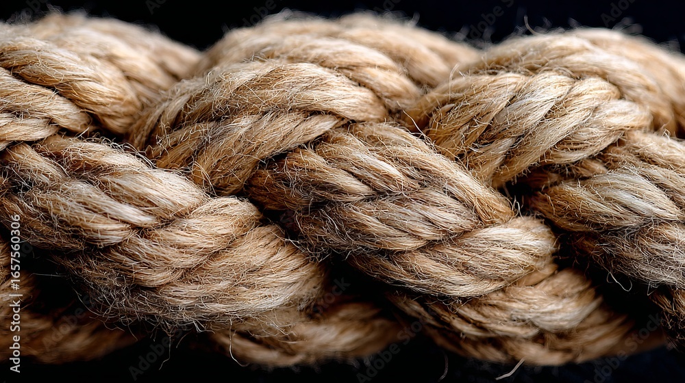 Thick, textured natural fiber rope braided securely, showcasing strength and rustic detail. Thick, textured natural fiber rope braided securely, showcasing strength and rustic detail.