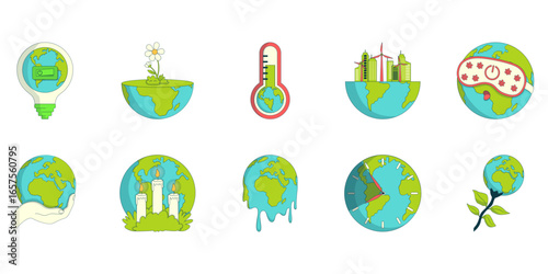 Set of earth day illustration. Earth day. earth hours, global warming, enviromental and eco activism vector concept globe, plant, green. Vector isolated.