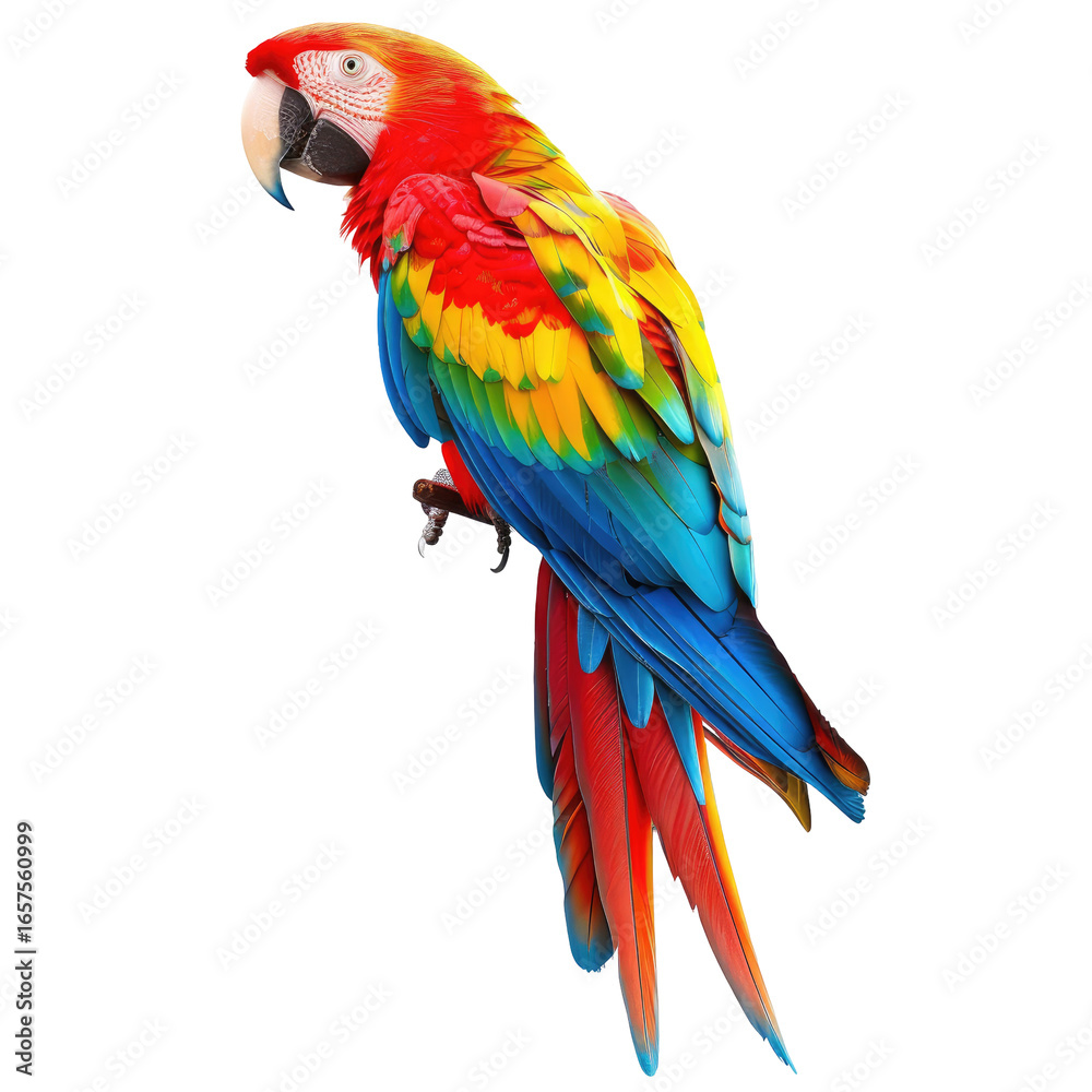 Obraz premium Parrot Perched, Looking Left, Tropical Rainforest Setting with Black Background