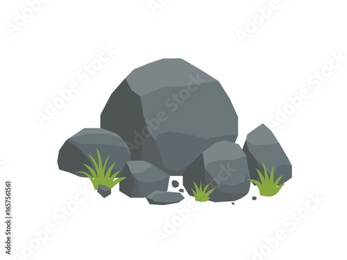 Rock And Grass Design Element, rocks and stones, with blades of grass