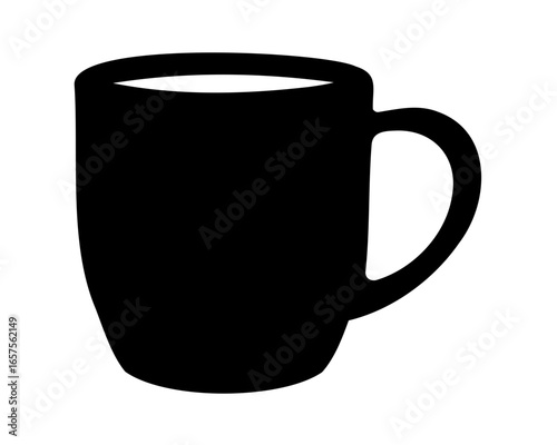 Monochrome Coffee Mug Silhouette for Drinkware Concept and Isolated Beverage Graphic