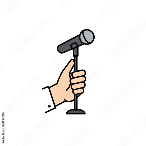 Hand Holding a Microphone on a Stand Simple Illustration.