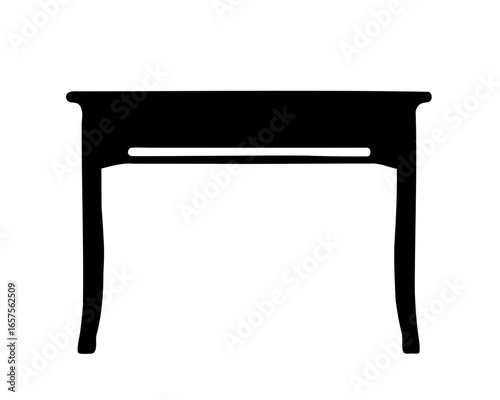 Silhouette of a classic writing desk or table with drawer detail