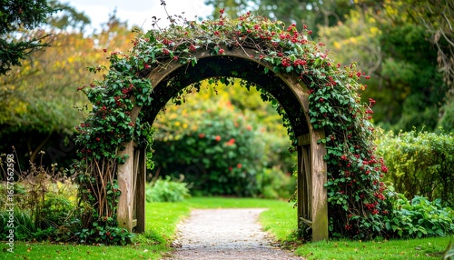 Wooden archway in garden