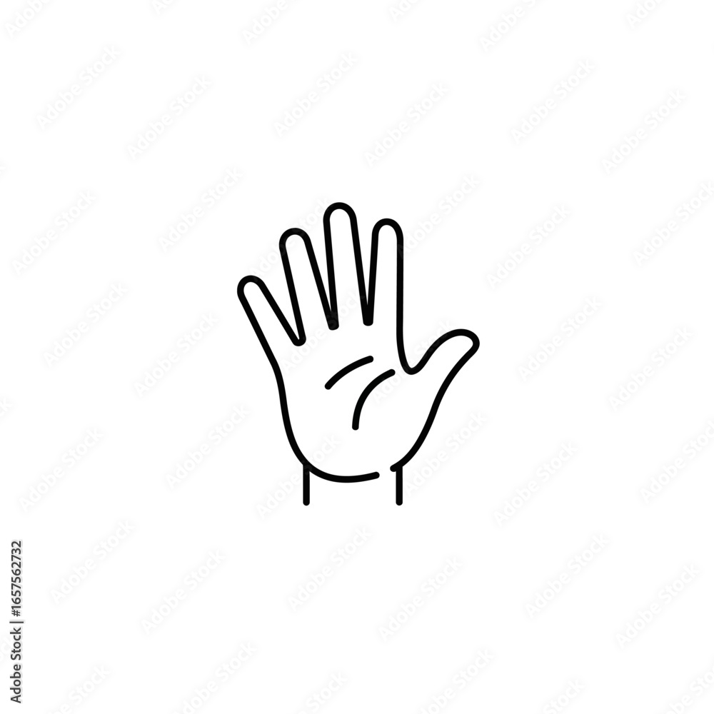 Obraz premium Minimalist Hand Icon with Five Fingers and Palm Lines in Black Outline.