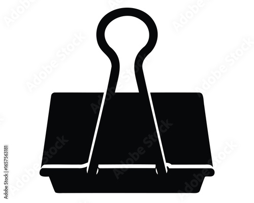 Black and White Illustration of a Classic Binder Clip Office Supply