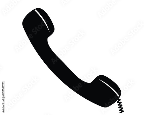 Black silhouette of an old style landline telephone receiver on white