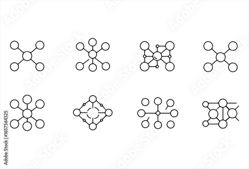 Collection of node and connection icons in outline design. Ideal for presentations, technology posters, digital apps, AI, data science, and internet of things (IoT) concepts. Modern look, versatile, a