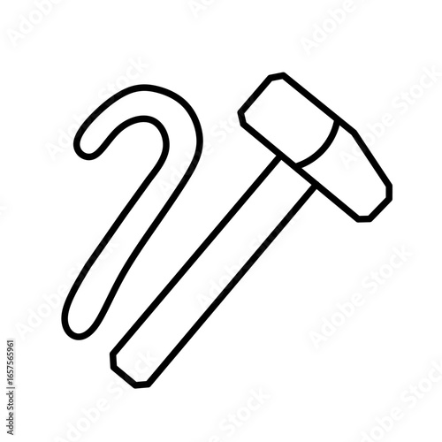 Minimalist Line Art Hammer and Crowbar Construction Tools Illustration Icon