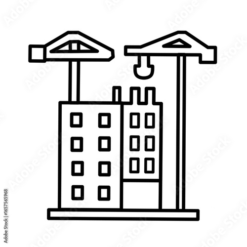 Simple Outline Building Construction Site with Crane Minimalist Style Icon