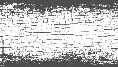 White Cracked Paint Texture on Dark Background, Distressed Wall Surface, Grunge Overlay for Digital vector Design.
