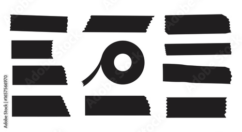 Stylized black yin yang symbol with broken lines on white background silhouette