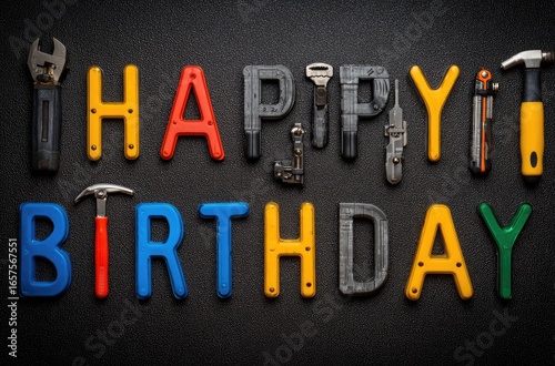 Happy Birthday With Tools and Letters