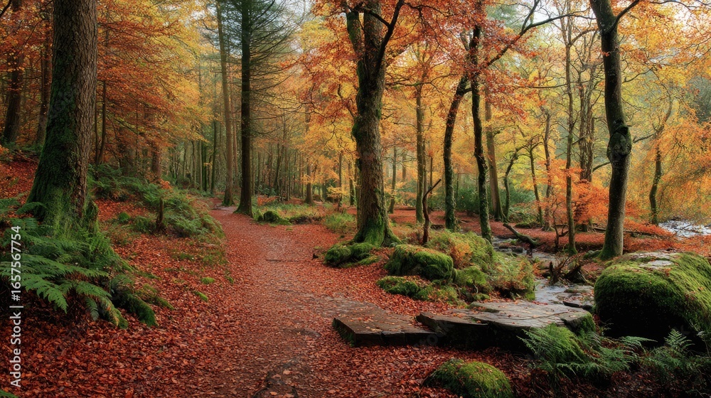 Naklejka premium Autumn Pathway Through Trees