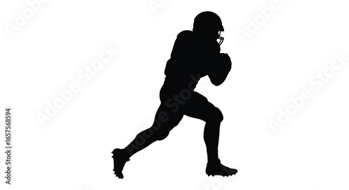 American football player running with ball in hand in a dynamic pose silhouette