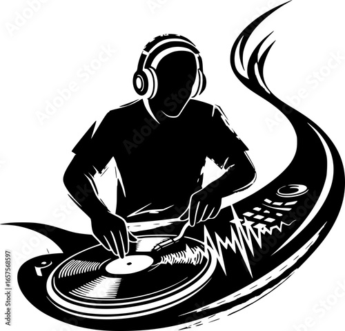 Monochrome DJ logo with white background