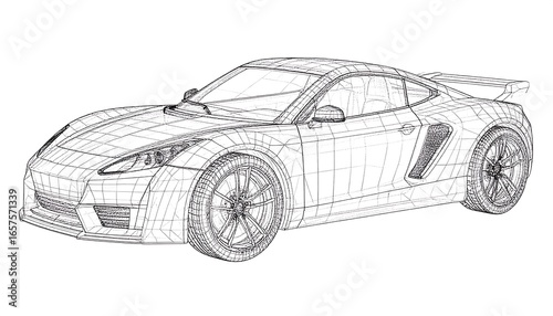 Wireframe sketch of a futuristic sports car
