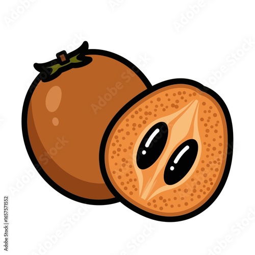 Illustration of a fresh sapodilla fruit, cut open to reveal seeds, perfect for healthy eating.