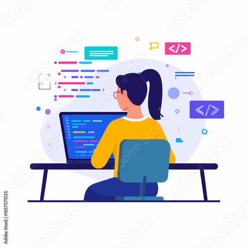 Woman Software Developer Coding on Laptop, Programming, Web Development, Computer Science, IT